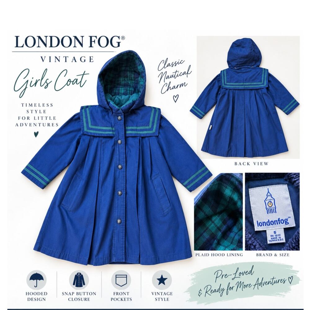 London Fog Girls Small Blue Hooded Winter Coat Faux Fur Lined